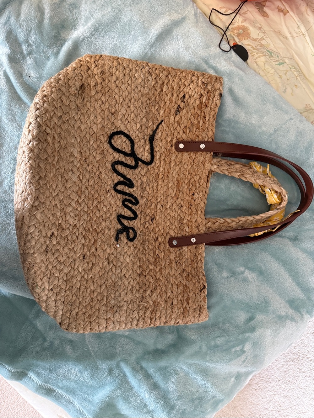 Handmade Tote Bag with Brown Handles
